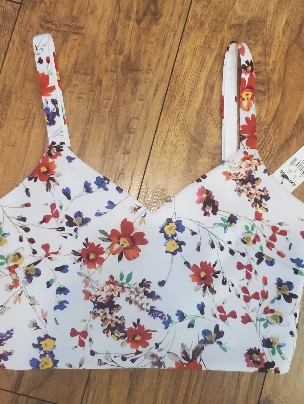 WT Express Floral Crop Top Bustier Corset Tank White Multicolor Size Small